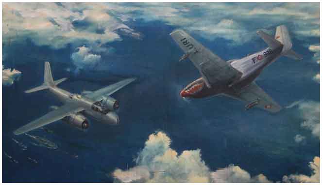Lukisan Pesawat B-26 Allen Lawrence Pope dan P-51D AURI