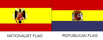 Bendera Nasionalis dan Republik saat perang Saudara Spanyol