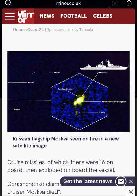 Kapal penjelajah Rusia Moskva (ex-Slava)yang terbakar terdeteksi satelit