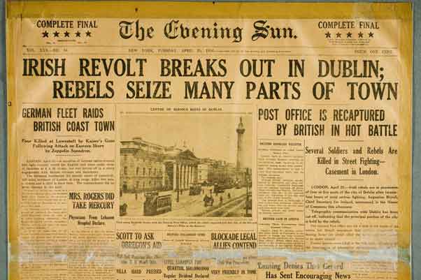 Berita surat kabar koran tentang pemberontakan hari paskah di Irlandia