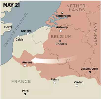 Peta Dunkirk tanggal 21 Mei 1940