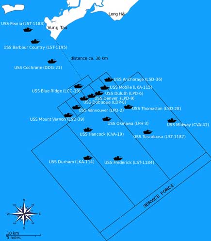 Peta posisi kapal di Operation Frequent Wind 1975