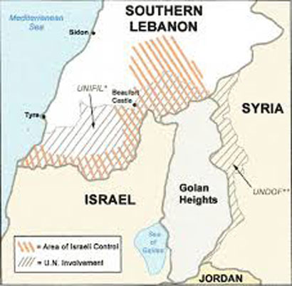 Peta Daerah yang diduduki Israel di Lebanon Selatan