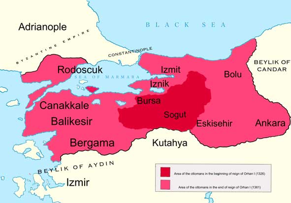 Peta ekspansi Ottoman di bawah Orhan 1/Orhan Ghazi