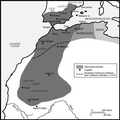 wilayah kekuasaan Yusuf bin Tasyfin, Ia mempersatukan semua daerah Islam di Semenanjung Iberia (sekarang Spanyol dan Portugal) bersama Kerajaan Maroko Murabitun (c. 1090), setelah ia dipanggil ke Al-Andalus oleh penguasa Muslim disana, demi mempertahankan Al-Andalus dari serangan kerajaan-kerajaan Kristen.