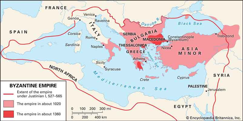 Peta kekuasaan Romawi Timur Bizantium