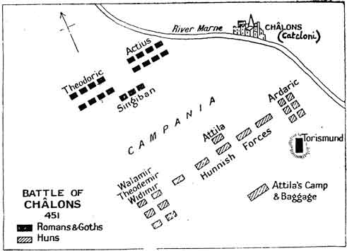 Lokasi persis pertemuan itu masih diperdebatkan, dengan pendapat yang terbagi antara Châlons dan Troyes, keduanya di Dataran Catalaunian (Latin Campi Catalauni) di Champagne, Prancis timur.
