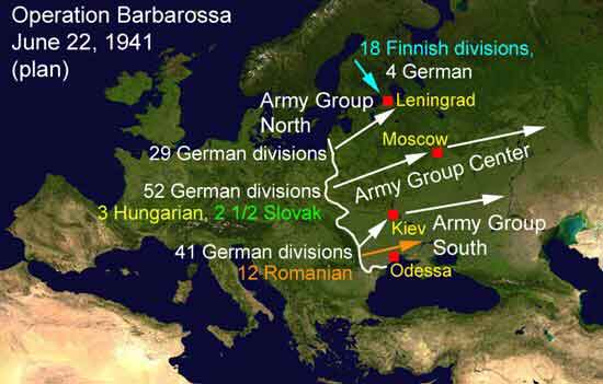 Peta rencana awal operasi Barbarossa Jerman 1941