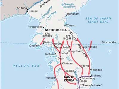 Pasukan militer Korea Utara (Tentara Rakyat Korea, KPA) melintasi perbatasan dan melaju ke Korea Selatan pada tanggal 25 Juni 1950.