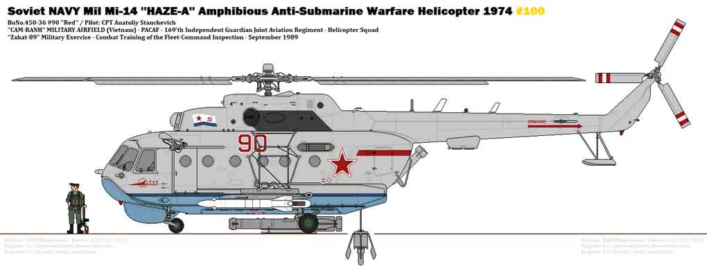 Mi-14PL (NATO Haze-A)Helikopter perang anti-kapal selam, dilengkapi dengan APM-60 MAD yang ditarik, sonobuoy OKA-2 dan radar pencari Tipe 12-M yang dapat ditarik, dipersenjatai dengan satu torpedo AT-1 atau APR-2, satu bom kedalaman nuklir Skat atau delapan kedalaman biaya. Sebuah Mi-14PL tunggal digunakan untuk melakukan uji coba dengan rudal udara-ke-permukaan Kh-23 (NATO penunjukan AS-7 Kerry), tetapi modifikasi ini tampaknya tidak memasuki layanan.