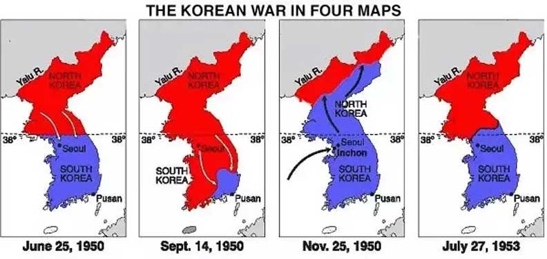 Peta pergerakan pasukan kediua belah pihak yang bertikai di perang Korea