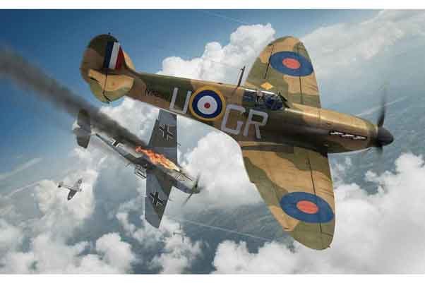 Gambar artis Supermarine Spitfire Mk.1 RAF vs Messerschmitt Bf 109 Jerman