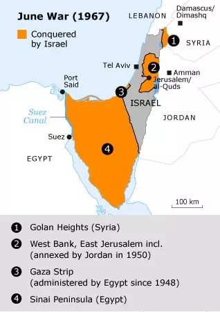 Wilayah yang direbut Israel dalam perang Arab-Israel ke 3 tahun 1967