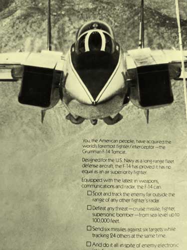 Iklan F-14 Tomcat di majalah tahun 1970-an