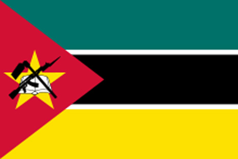 Bendera negara Mozambik dengan gambar Ak-47