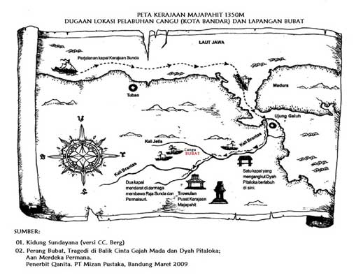 Menurut Nagarakretagama, alun-alun Bubat terletak di sebelah utara ibu kota Trowulan Majapahit, mungkin di suatu tempat di dekat gapura Wringin Lawang atau candi Brahu.