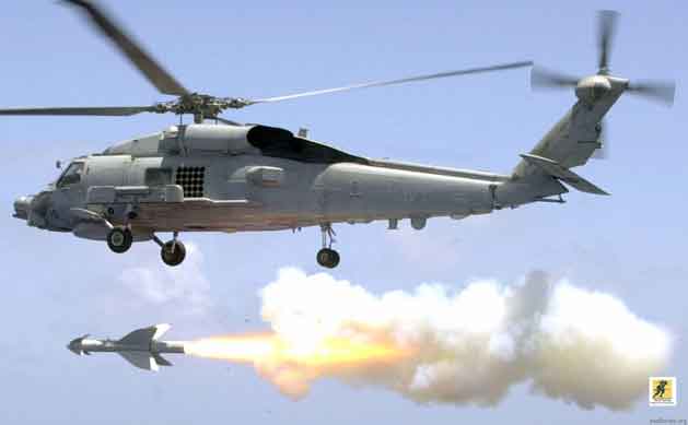 AGM-119 Penguin SSM ditembakkan dari helikopter Seahawk SH-60 Angkatan Laut AS