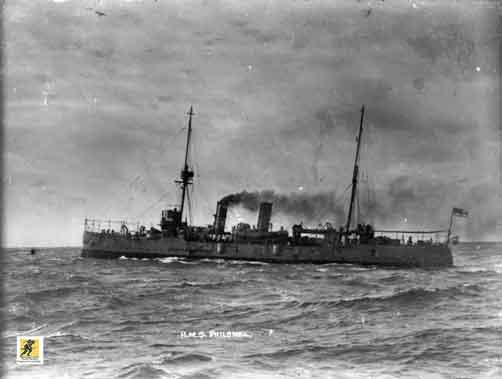 Kapal perang berbobot 2.700 ton Philomel adalah salah satu dari lima kapal Inggris yang dikirim untuk menghancurkan Bargash yang membangkang.