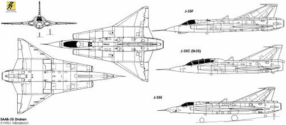 Semua J-35 Draken berfungsi sebagai pencegat dengan kemampuan udara-ke-darat yang terbatas; satu-satunya pengecualian untuk aturan ini adalah Drakens Denmark, yang berfungsi sebagai pesawat serang dan mampu membawa campuran rudal udara-ke-darat AGM-12 Bullpup, penanggulangan elektronik, dan peningkatan penyimpanan bahan bakar internal dan eksternal.
