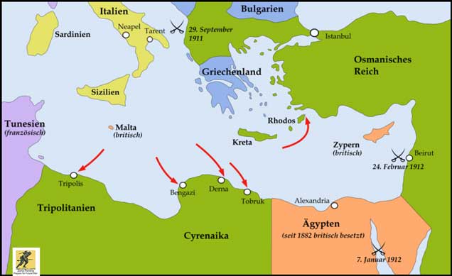 Meskipun waktu yang dibutuhkan untuk mempersiapkan invasi, Tentara Kerajaan Italia (Regio Esercito) sebagian besar tidak siap ketika perang pecah, Armada Italia muncul dari Tripoli pada malam 28 September, Kota ini ditaklukkan oleh 1.500 pelaut. Pemerintah Ottoman mengirim batalyon Libya mereka ke Yaman untuk menekan pemberontakan lokal, hanya menyisakan polisi militer di Libya.