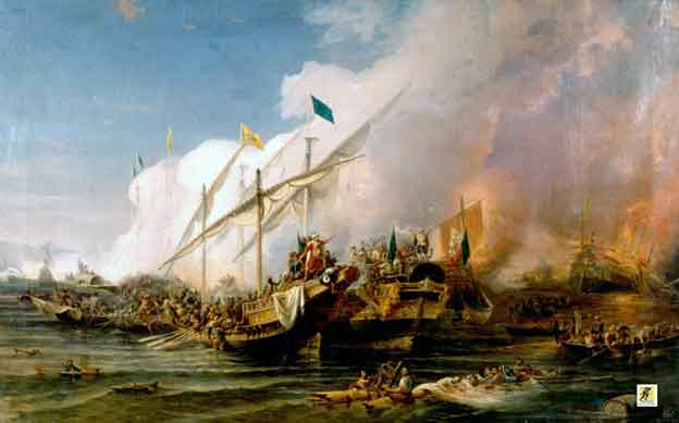 Barbarossa Hayreddin Pasha (l. 1478-1546 M) mengalahkan Liga Suci Charles V di bawah komando Andrea Doria pada Pertempuran Preveza pada tahun 1538 M