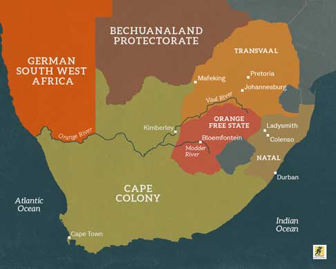 Setelah penemuan deposit emas di republik Boer, ada gelombang besar " Orang asing ", kebanyakan orang Inggris dari Cape Colony. Mereka tidak diizinkan memiliki suara, dan dianggap sebagai "pengunjung yang tidak disukai", penjajah, dan mereka memprotes otoritas Inggris di Cape. Negosiasi gagal dan, pada tahap pembukaan perang, Boers meluncurkan serangan yang berhasil terhadap pos -pos Inggris sebelum didorong kembali oleh bala bantuan kerajaan Inggris.