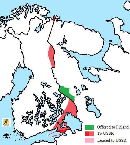 Perang Rusia-Finlandia 1939, proposal yang diajukan soviet dengan menawarkan tanah Rusia tidak strategis ditukarkan wilayah Finlandia serta sewa untuk pangkalan AL Soviet