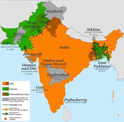 Wilayah-wilayah India dan Pakistan serta daerah-daerah yang akhirnya masuk kedalam mereka