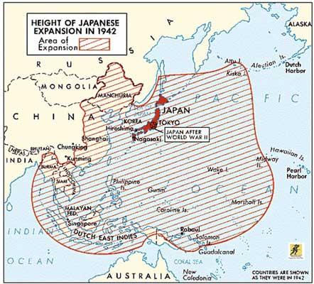 Wilayah pengaruh dan kolonial Jepang tahun 1942