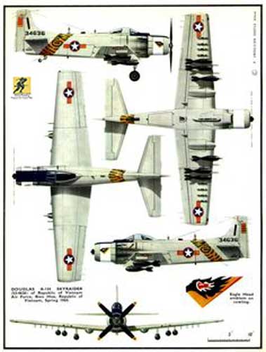 Douglas A-1 Skyraider - Pesawat ini digantikan mulai pertengahan 1960-an oleh Grumman A-6 Intruder sebagai pesawat serangan menengah utama Angkatan Laut di sayap udara berbasis supercarrier; namun Skyraiders terus beroperasi dari kapal induk kelas Essex yang lebih kecil.