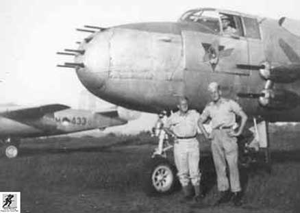Pesawat pengebom medium B-25J Mitchell dari skuadron no 18 NEIAF di pangkalan udara Tjililitan.