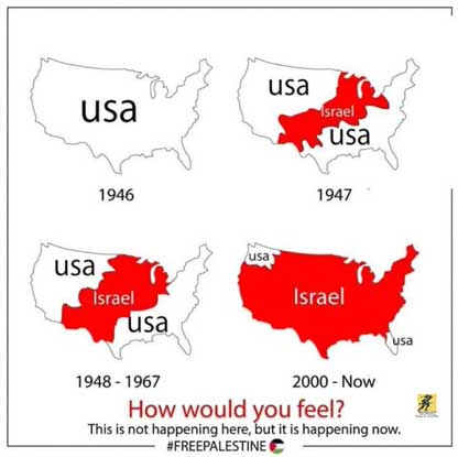 Penjajahan Israel – Seperti inilah proses penjajahan Palestina jika disamakan dengan wilayah Amerika.