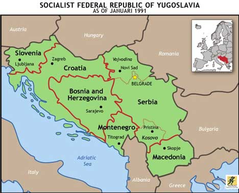 Pada tanggal 25 Juni 1991, Slovenia dan Kroasia mendeklarasikan pemisahan diri mereka dari federasi Yugoslavia. Makedonia (sekarang Makedonia Utara) mengikutinya pada tanggal 19 Desember, dan pada bulan Februari-Maret 1992, orang Bosnia (Muslim) dan Kroasia memilih untuk memisahkan diri.