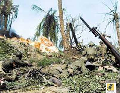 Pertempuran Kwajalein atau Battle of Kwajalein – Dari 8.782 personil Jepang yang dikerahkan ke atol tersebut, termasuk pekerja paksa, 7.870 orang terbunuh. Dokumen militer AS tidak membedakan antara korban tewas dari pihak Jepang dan Korea.