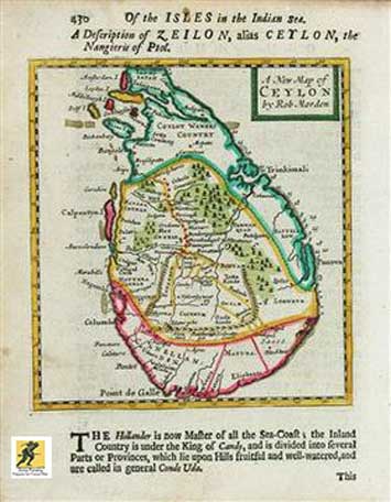 Pada tahun 1688, Belanda menguasai wilayah yang digambarkan dengan warna hijau dan magenta.