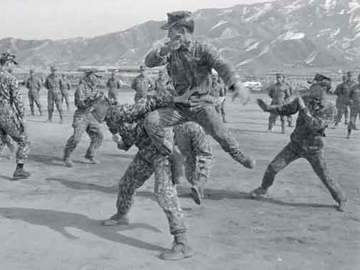Anggota pasukan anti-infiltrasi Angkatan Darat Korea Selatan berlatih di dekat perbatasan pada bulan Maret 1968.