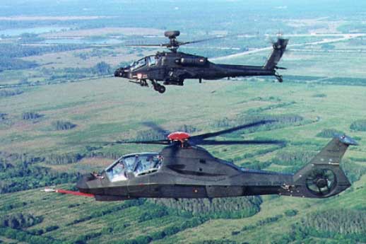 Perbandingan ukuran Boeing Sikorsky RAH-66 dan AH-64 Apache