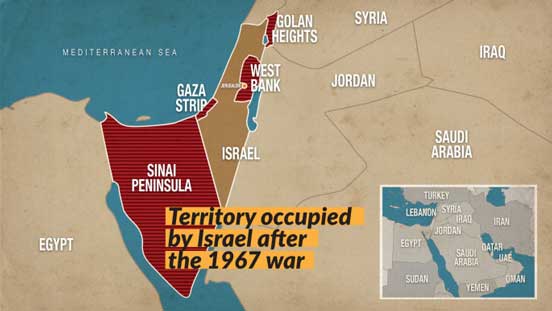 Wilayah merah yang direbut penjajah Israel dalam perang 1967