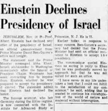 Albert Einstein menolak menjadi presiden negara perampok Israel