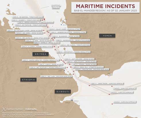 Insiden maritim baru-baru ini di wilayah Bab-el-Mandeb.