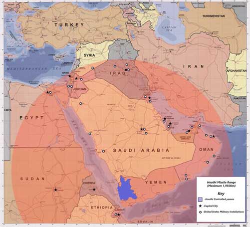 Jangkauan rudal Yaman di Timur Tengah
