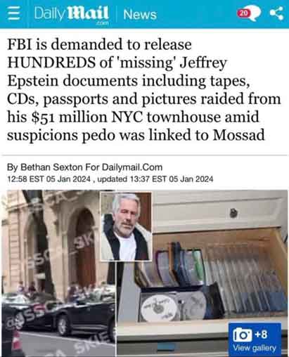 "FBI dituntut untuk merilis ratusan dokumen Jeffrey Epstein yang 'hilang' termasuk kaset, CD, paspor, dan gambar yang digerebek dari townhouse NYC senilai $ 51 juta di tengah kecurigaan Pedo dikaitkan dengan Mossad"