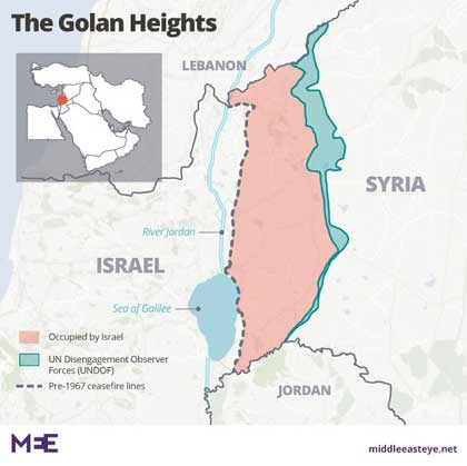 Rusia tidak akan lagi mengizinkan Israel melakukan serangan di Suriah? Kementerian Pertahanan Rusia mengumumkan dimulainya patroli udara militer di sepanjang garis pelepasan (biru) antara Suriah dan Dataran Tinggi Golan yang diduduki. Dari sini, Israel melancarkan serangan udara ke Suriah