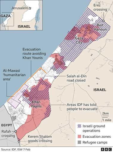 Peta perang gaza 7 Februari 2024