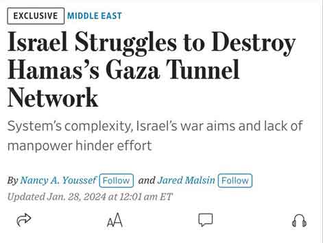 Sebanyak 80% dari Hamas yang luas dari terowongan di bawah Gaza tetap utuh setelah berminggu -minggu upaya Israel untuk menghancurkannya, WSJ melaporkan.