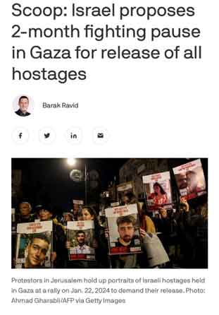 Israel telah memberikan proposal kepada Hamas melalui mediator Qatar dan Mesir yang mencakup jeda hingga dua bulan dalam pertempuran sebagai bagian dari kesepakatan multi-fase yang akan mencakup pembebasan semua sandera yang tersisa di Gaza, lapor Axios.