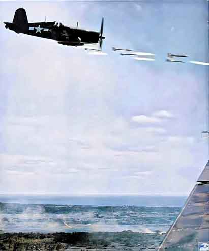 Menembakan roket! F4U Corsair melakukan serangan roket ketinggian rendah. Selama sepuluh bulan pertama Perang Korea, F4U menyumbang 82% dari seluruh misi CAS yang diterbangkan oleh USNavy dan Marine. Sebuah F4U bahkan mengklaim membunuh MiG-15. Mengesankan untuk pesawat Perang Dunia II