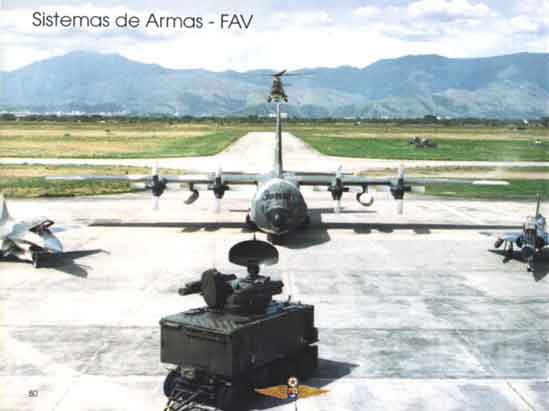 Sistem senjata dan pesawat yang paling representatif dari Angkatan Udara Venezuela ditampilkan di pangkalan udara El Libertador, pertengahan 1990-an: peluncur rudal anti-pesawat Roland 2, F-16A, C-130H, Mirage 50EV, AS-332B1 Super Puma dan 40L70 twin- tabung senjata AA