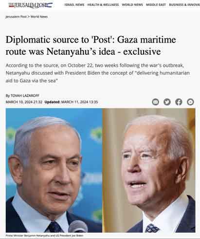 Garis waktu perang Kolonial Zionis Israel vs Palestina 8 – 15 Maret 2024 (bagian 19): Pembangunan pelabuhan di Gaza adalah ide Benjamin Netanyahu