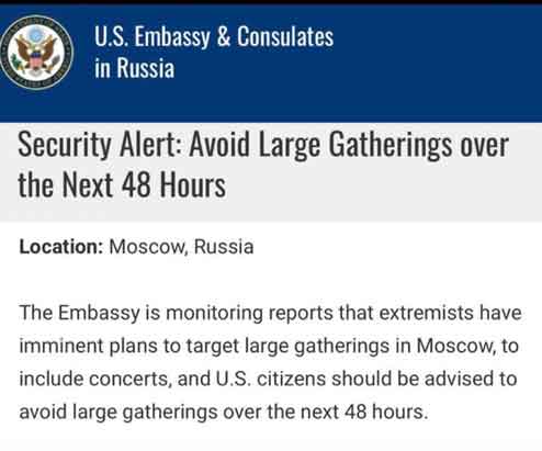 Peringatan kedutaan besar Amerika tentang kemungkinan serangan di Moscow